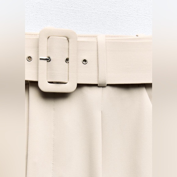 Zara cream trouser pants with fabric-covered belt - Picture 5 of 13